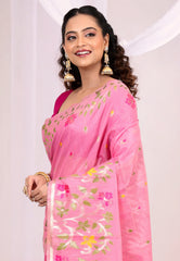 Pink Tussar Silk Saree with Blouse Piece - Adi Akshoy & Co.