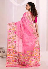 Pink Tussar Silk Saree with Blouse Piece - Adi Akshoy & Co.
