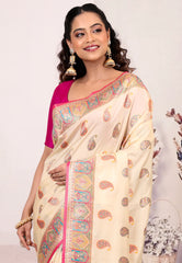 Beige Kani Silk Saree With Blouse Piece - Adi Akshoy & Co.