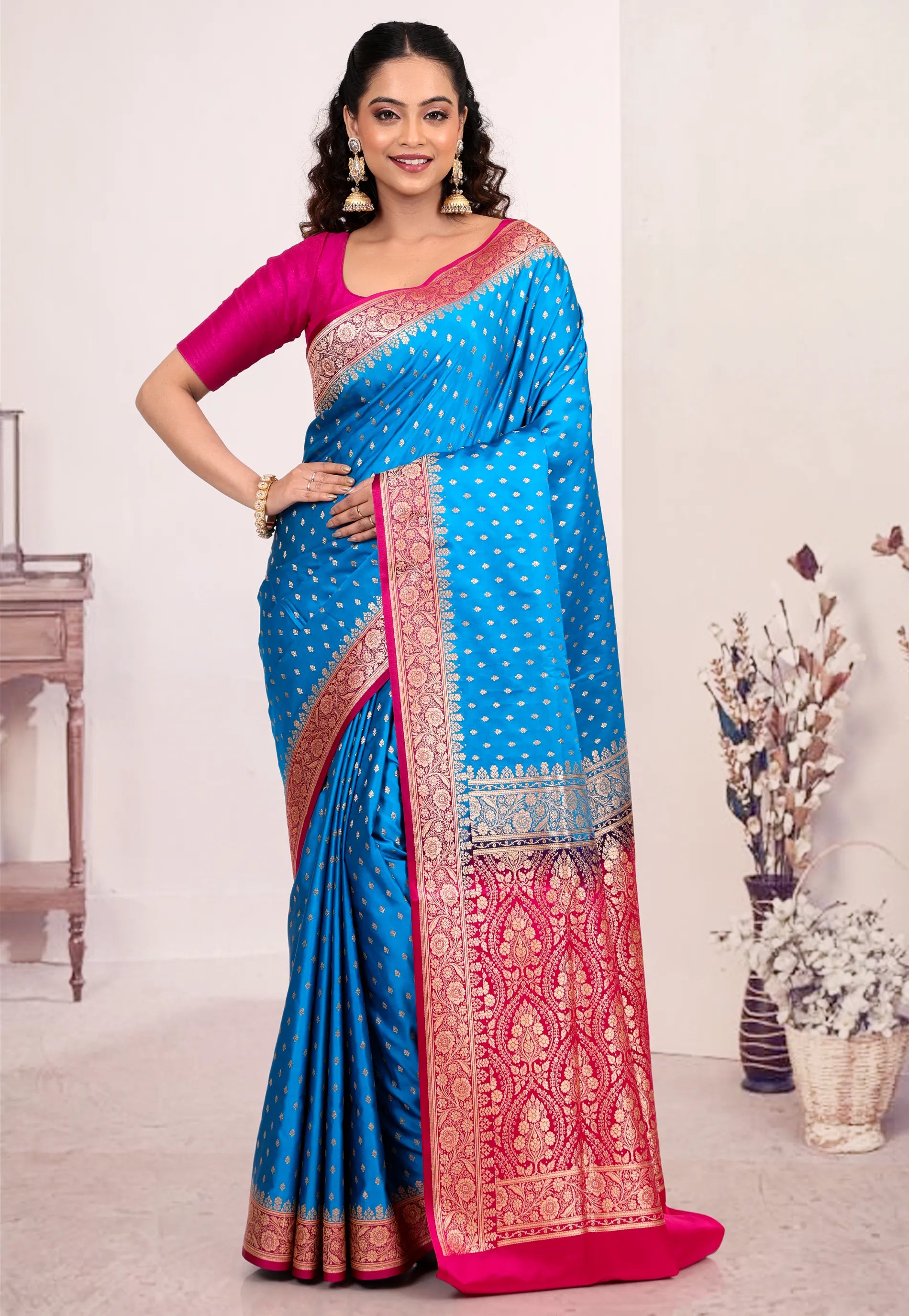 Royal Blue Wedding Banarasi Saree with Blouse Piece - Adi Akshoy & Co.