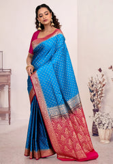 Royal Blue Wedding Banarasi Saree with Blouse Piece - Adi Akshoy & Co.