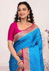 Royal Blue Wedding Banarasi Saree with Blouse Piece - Adi Akshoy & Co.