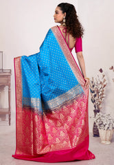 Royal Blue Wedding Banarasi Saree with Blouse Piece - Adi Akshoy & Co.
