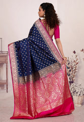 Navy Blue Wedding Banarasi Silk Saree with Blouse Piece - Adi Akshoy & Co.
