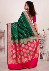 Bottle Green Wedding Banarasi Silk Saree with Blouse Piece - Adi Akshoy & Co.