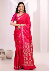 Rani Pink Mashru Silk Saree with Blouse Piece - Adi Akshoy & Co.