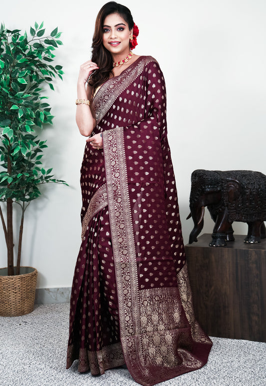 Magenta Mashru Silk Saree with Blouse Piece