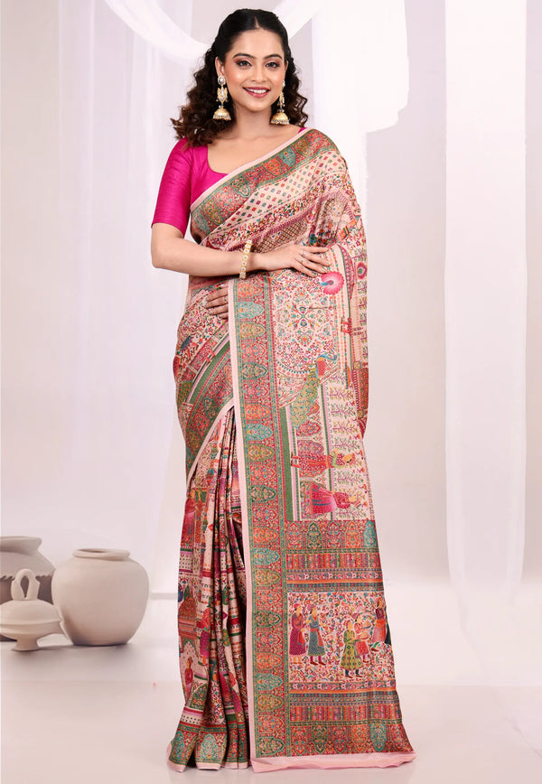 Beige Kani Silk Saree With Blouse Piece  - Adi Akshoy & Co.