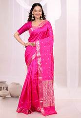 Rani Pink Pure Katan Silk Saree with Blouse Piece - Adi Akshoy & Co.