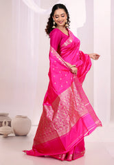 Rani Pink Pure Katan Silk Saree with Blouse Piece - Adi Akshoy & Co.