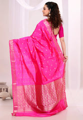 Rani Pink Pure Katan Silk Saree with Blouse Piece - Adi Akshoy & Co.