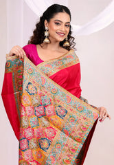 Red Kani Silk Saree With Blouse Piece - Adi Akshoy & Co.