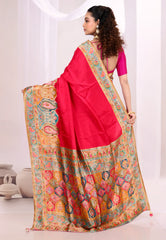 Red Kani Silk Saree With Blouse Piece - Adi Akshoy & Co.