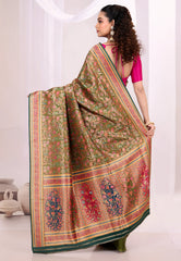 Rama Green Kani Silk Saree With Blouse Piece - Adi Akshoy & Co.