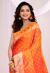Orange Wedding Banarasi Silk Saree with Blouse Piece - Adi Akshoy & Co.