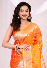 Orange Wedding Banarasi Silk Saree with Blouse Piece - Adi Akshoy & Co.