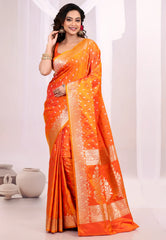 Orange Wedding Banarasi Silk Saree with Blouse Piece - Adi Akshoy & Co.