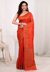 Vibrant Orange Tussar Silk Saree with Blouse Piece - Adi Akshoy & Co.