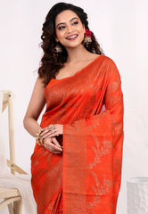 Vibrant Orange Tussar Silk Saree with Blouse Piece - Adi Akshoy & Co.