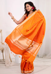 Vibrant Orange Mashru Silk Saree with Blouse Piece - Adi Akshoy & Co.