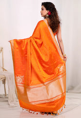 Vibrant Orange Mashru Silk Saree with Blouse Piece - Adi Akshoy & Co.