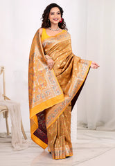Mustard Yellow Kanjivaram Silk Saree with Blouse Piece - Adi Akshoy & Co.