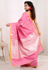 Onion Pink Pure Tussar Silk Saree with Blouse Piece - Adi Akshoy & Co.