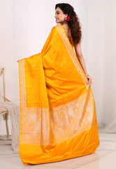 Mustard Yellow Mashru Silk Saree with Blouse Piece - Adi Akshoy & Co.
