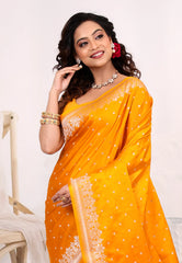 Mustard Yellow Mashru Silk Saree with Blouse Piece - Adi Akshoy & Co.