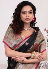 Black Kani Silk Saree With Blouse Piece - Adi Akshoy & Co.