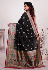 Black Kani Silk Saree With Blouse Piece - Adi Akshoy & Co.