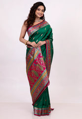 Bottle Green Kani Silk Saree With Blouse Piece - Adi Akshoy & Co.
