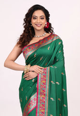 Bottle Green Kani Silk Saree With Blouse Piece - Adi Akshoy & Co.