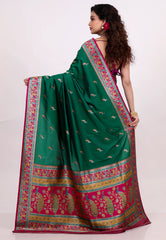 Bottle Green Kani Silk Saree With Blouse Piece - Adi Akshoy & Co.