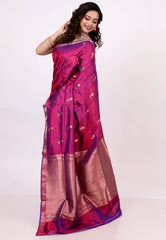 Magenta Pure Katan Silk Saree with Blouse Piece - Adi Akshoy & Co.