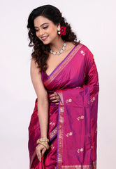 Magenta Pure Katan Silk Saree with Blouse Piece - Adi Akshoy & Co.