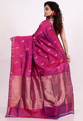 Magenta Pure Katan Silk Saree with Blouse Piece - Adi Akshoy & Co.