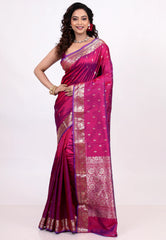 Magenta Pure Katan Silk Saree with Blouse Piece - Adi Akshoy & Co.