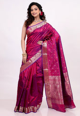 Magenta Pure Katan Silk Saree with Blouse Piece - Adi Akshoy & Co.