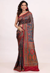 Blue Kani Silk Saree With Blouse Piece - Adi Akshoy & Co.