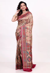 Beige Kani Silk Saree With Blouse Piece - Adi Akshoy & Co.