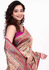 Beige Kani Silk Saree With Blouse Piece - Adi Akshoy & Co.