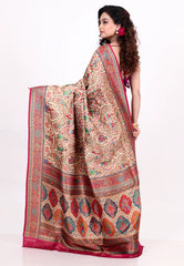 Beige Kani Silk Saree With Blouse Piece - Adi Akshoy & Co.