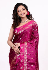 Magenta Mashru Silk Saree with Blouse Piece - Adi Akshoy & Co.