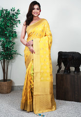 Yellow Mashru Silk Saree with Blouse Piece