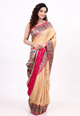 Beige Kani Silk Saree With Blouse Piece - Adi Akshoy & Co.