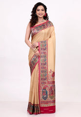 Beige Kani Silk Saree With Blouse Piece - Adi Akshoy & Co.