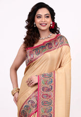 Beige Kani Silk Saree With Blouse Piece - Adi Akshoy & Co.