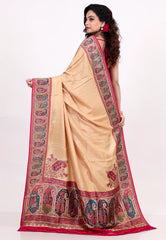 Beige Kani Silk Saree With Blouse Piece - Adi Akshoy & Co.