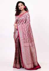 Magenta Shikargah Katan Silk Saree With Blouse Piece - Adi Akshoy & Co.